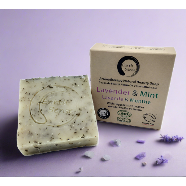 Organic Certified Solid Soap - Lavender & Mint with Shredded Mint Leaves 90g