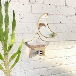 🌟 Moroccan Brass Mirror Set – Handcrafted Celestial & Hamsa Decor