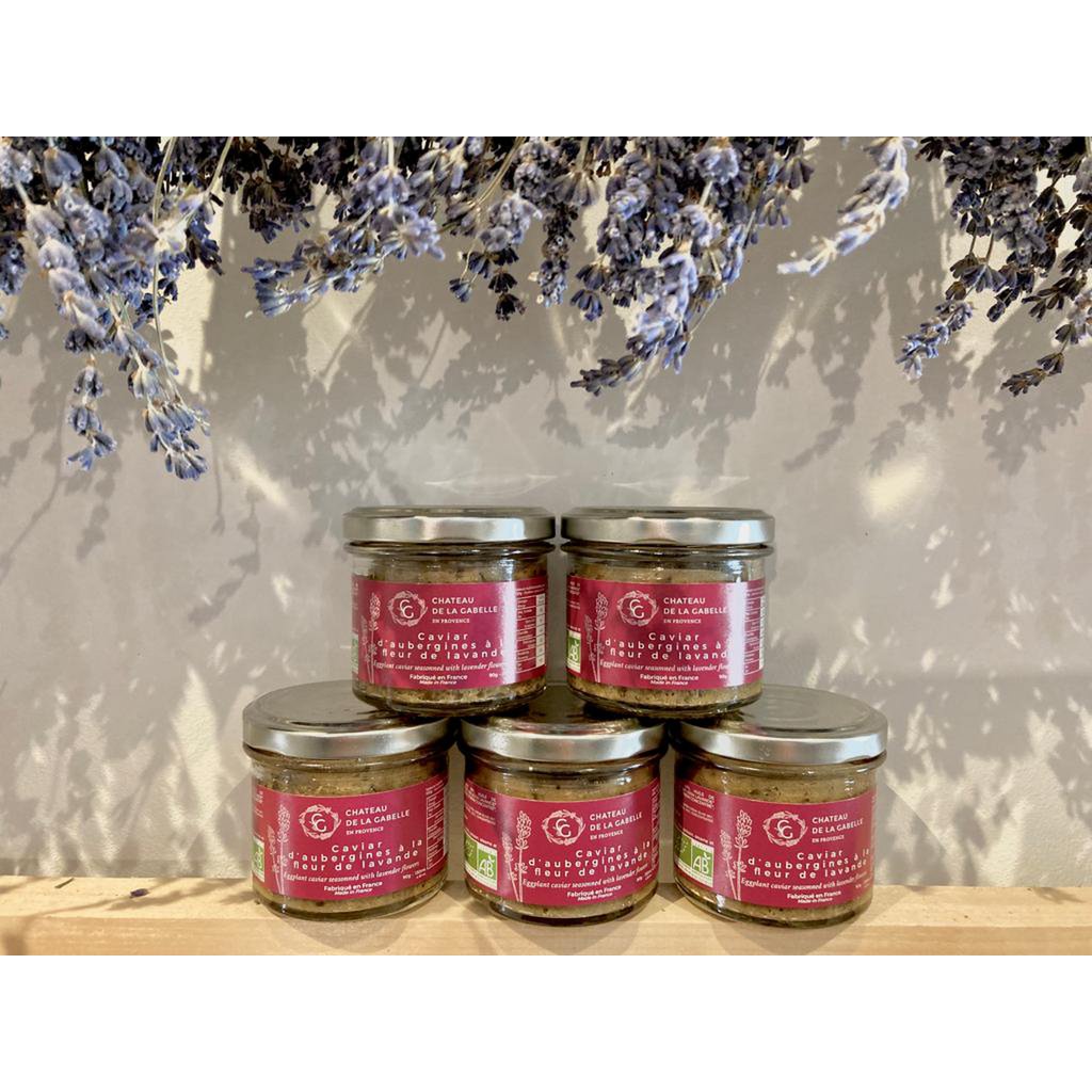 Eggplant caviar with organic lavender flower