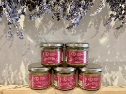 Eggplant caviar with organic lavender flower