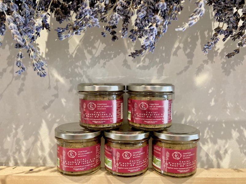 Eggplant caviar with organic lavender flower