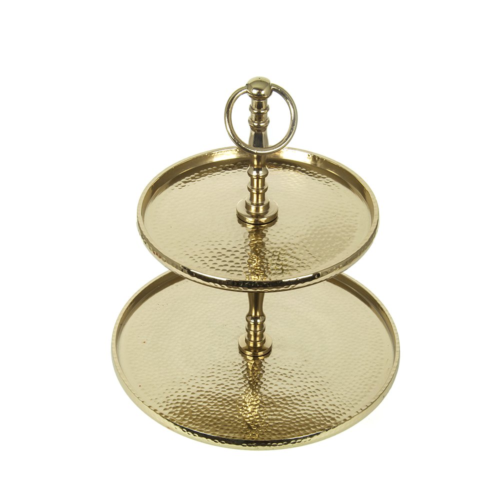 Tweekleer metalen dienblad, gouden kleur, 25x25x34 cm, decosiluet