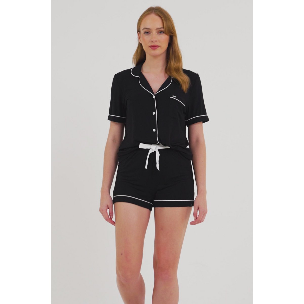 Bamboo Shirt Short Set in Black