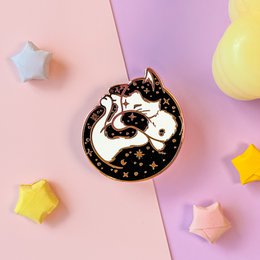 Galaxy Kitty | Croissant Cat | Rose Gold plated Cosmic Kitty | Hard Enamel Pin | Pin Brooche