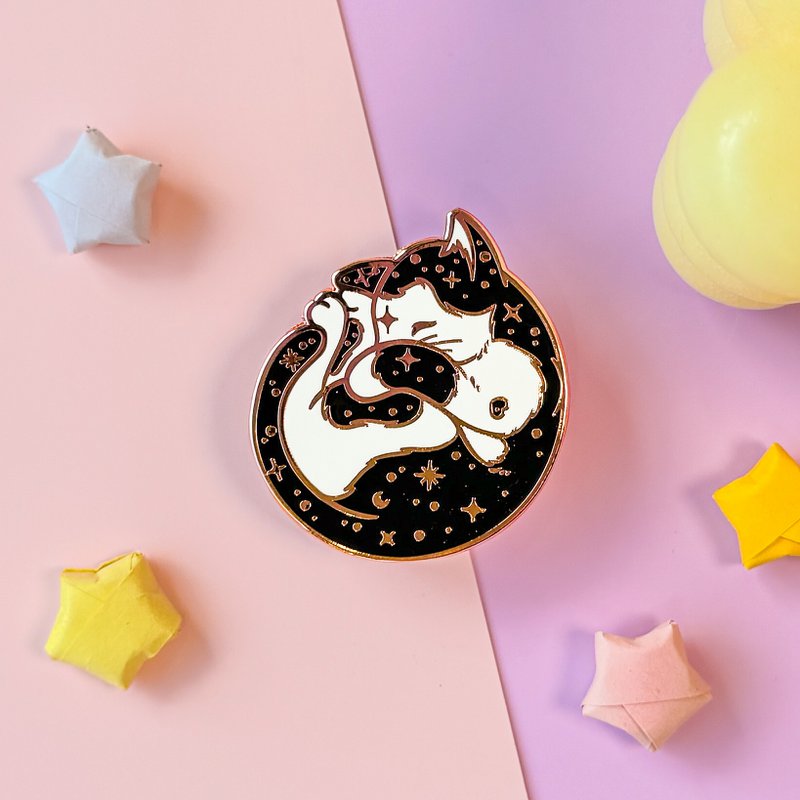 Galaxy Kitty | Croissant Cat | Rose Gold plated Cosmic Kitty | Hard Enamel Pin | Pin Brooche