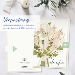 Folding card 'thank you' with a pink bouquet of flowers, including envelope