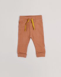 Cognac-colored baby leggings with drawstring waist, suitable for infants and toddlers.