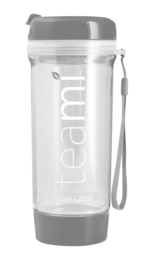 Gray 600 ml tea tumbler with Teami branding.