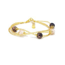  Three-strand Murano glass beads bracelet, elegant jewelry with gold and silver finishes, multiple color options available.