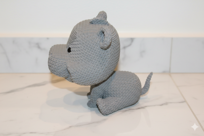 Eterna Wonder — Flodhestefigur i strikket stil — Dekorativ miniskulptur — Lyseblå — 15 cm