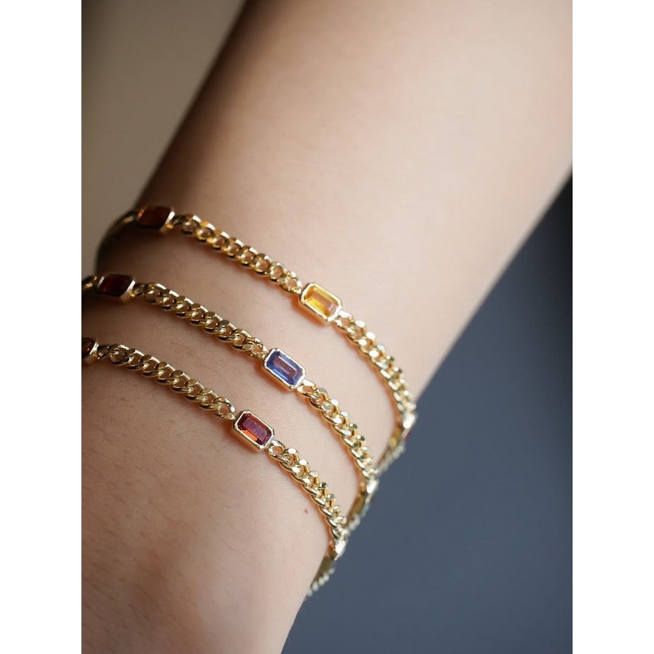 Bracelets à chaîne cubaine vermeil doré avec des pierres arc-en-ciel