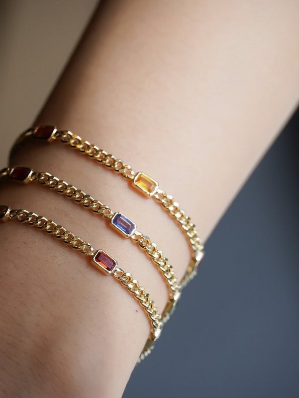 Bracelets à chaîne cubaine vermeil doré avec des pierres arc-en-ciel