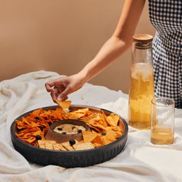 Mango Wood Serving Tray With Removable Bowl - Dual-Tone, Two Sizes