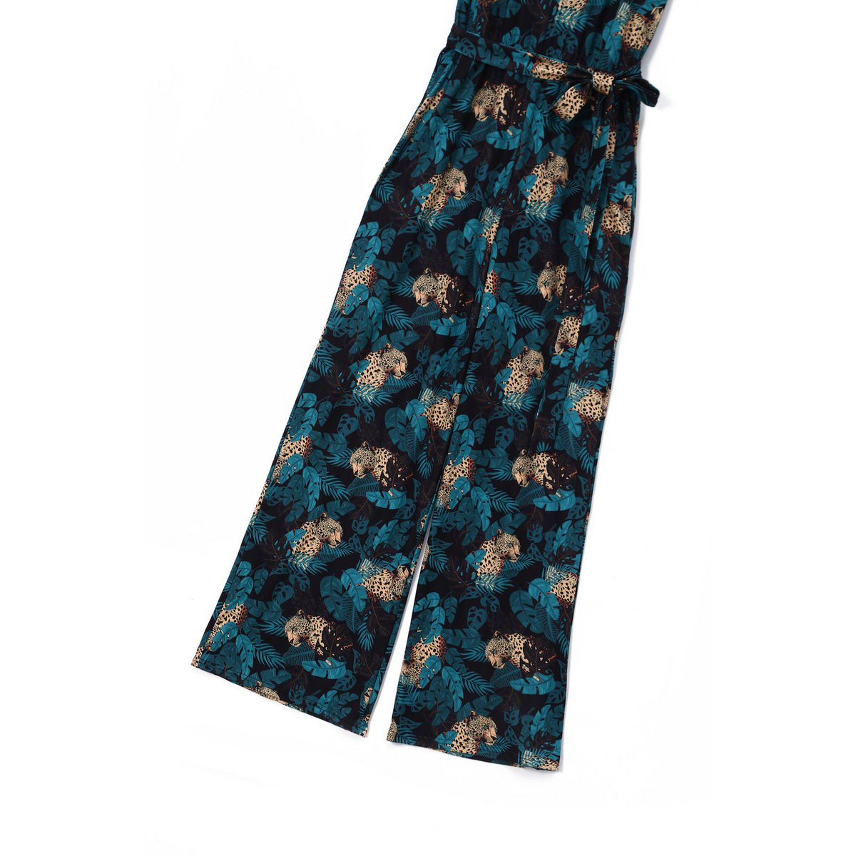 EU STOCK Brigitte Brown Cheetah & Palm Leaves Print Strappy Jumpsuit