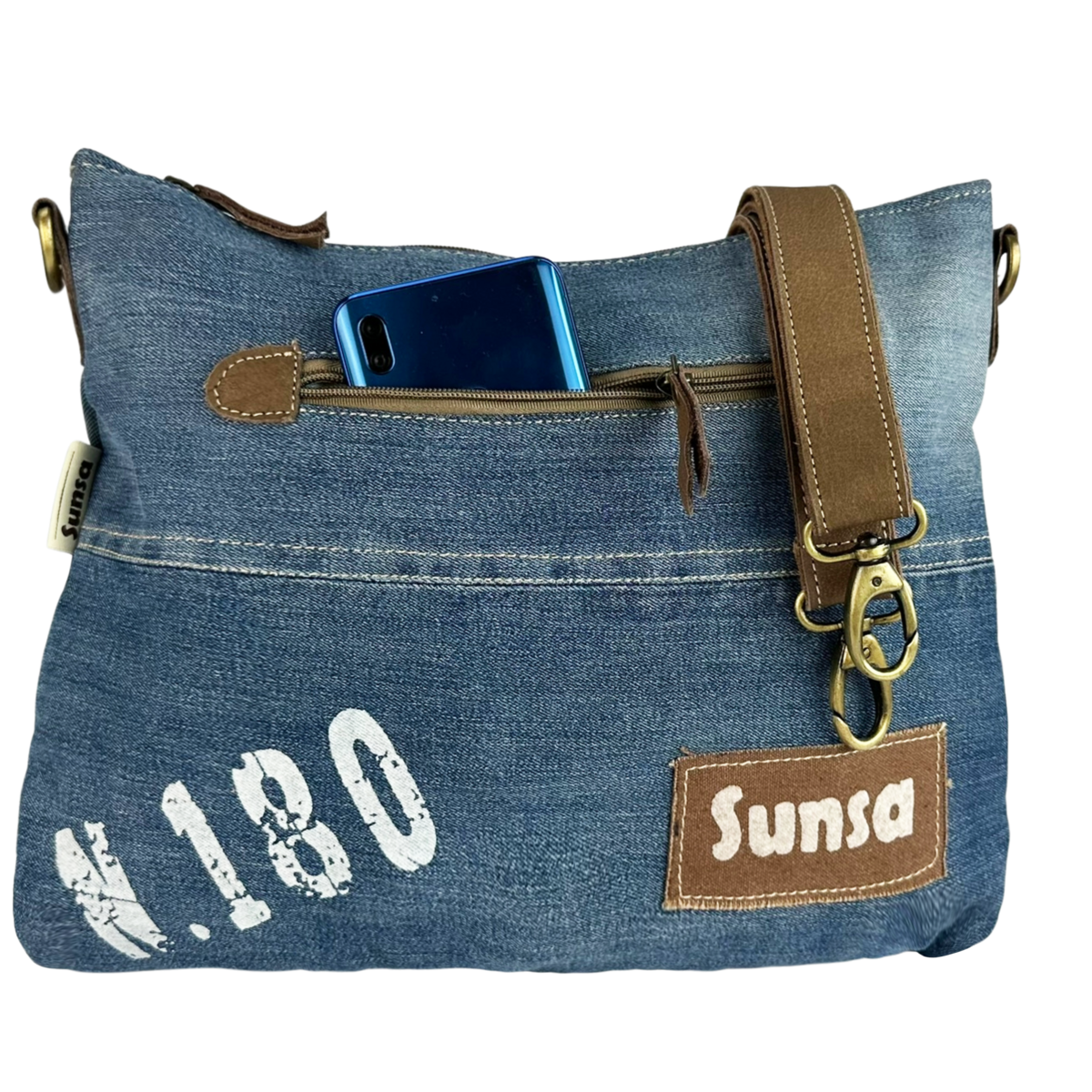 Sac bandoulière femme Sunsa. Sac bandoulière en jean et toile upcyclés. Sac à main style rétro vintage. Sac bandoulière pour femme.