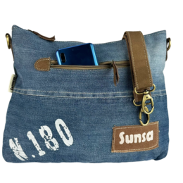 Sac bandoulière femme Sunsa. Sac bandoulière en jean et toile upcyclés. Sac à main style rétro vintage. Sac bandoulière pour femme.