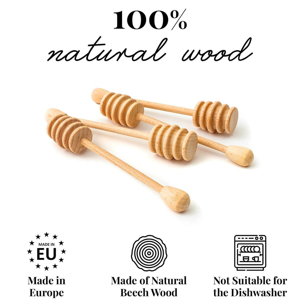 Juego de 4 Cucharas de Madera para Miel - Cucharón para Miel 15 cm