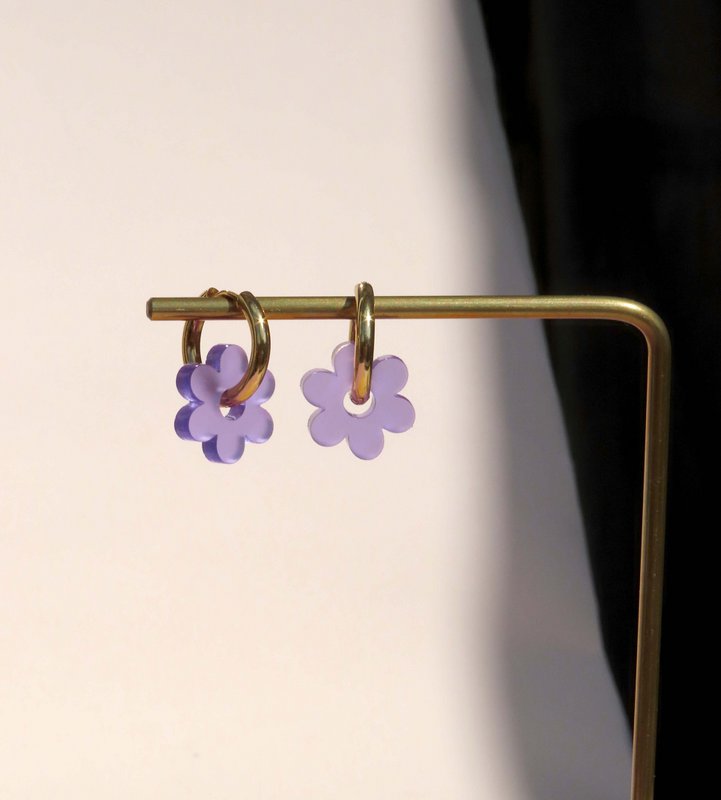 Violet Flower Stainless Steel Hoops