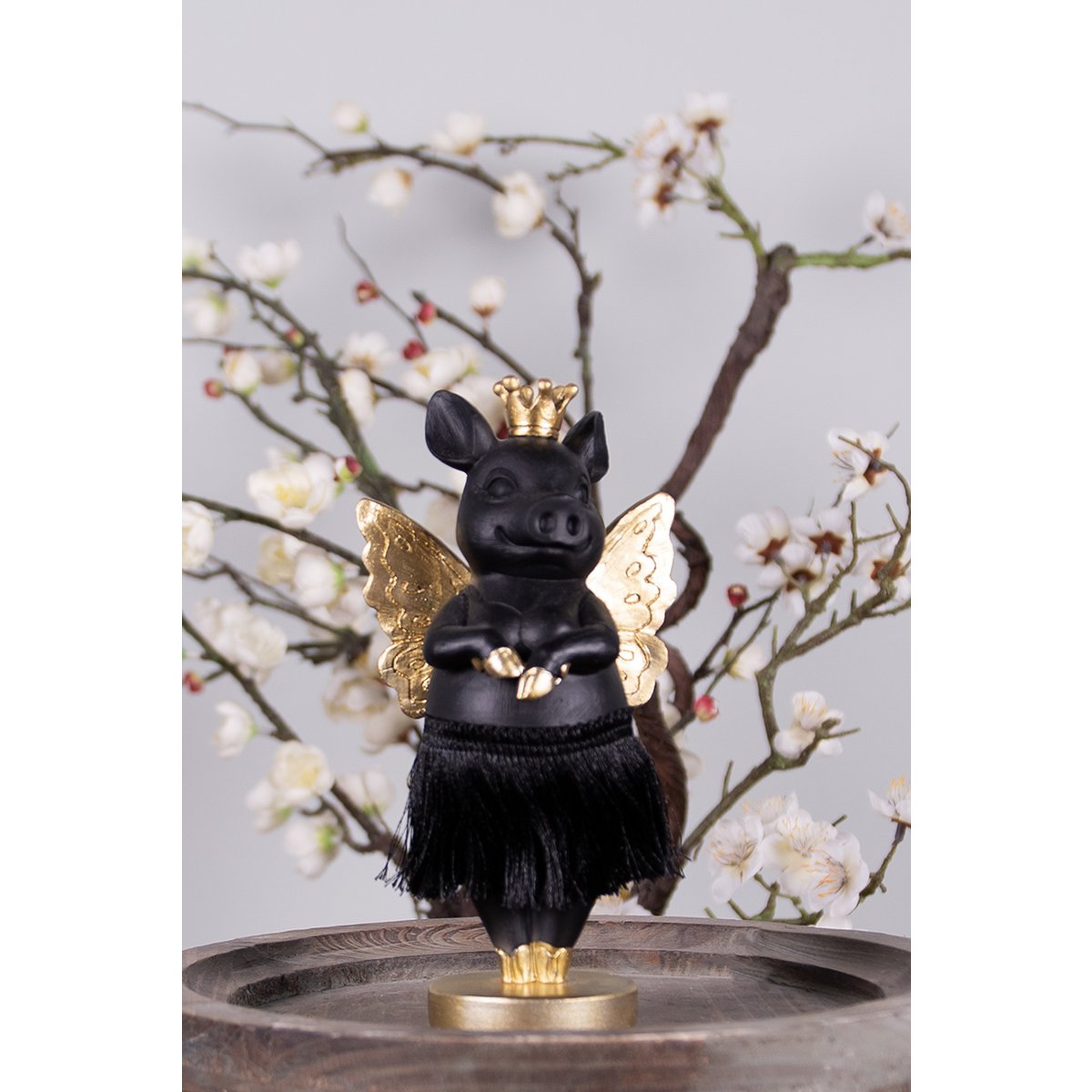 Pig statue 18 cm Black Gold-colored Polyresin Home accessories