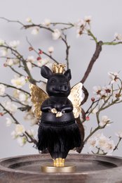 Pig statue 18 cm Black Gold-colored Polyresin Home accessories