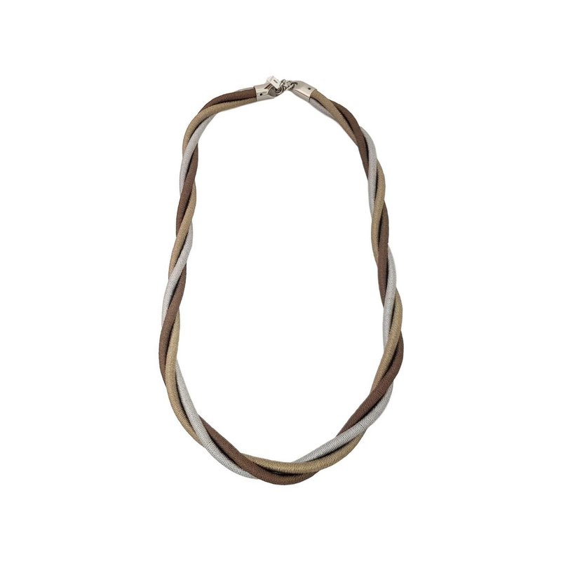 Halsketting met gevlochten rubberen koorden - Goud/Zilver/Bruin
