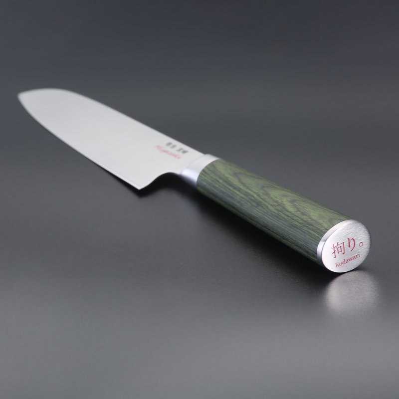 Miyazaki Kodawari Santokumesser 7", Griff Pakkaholz grün