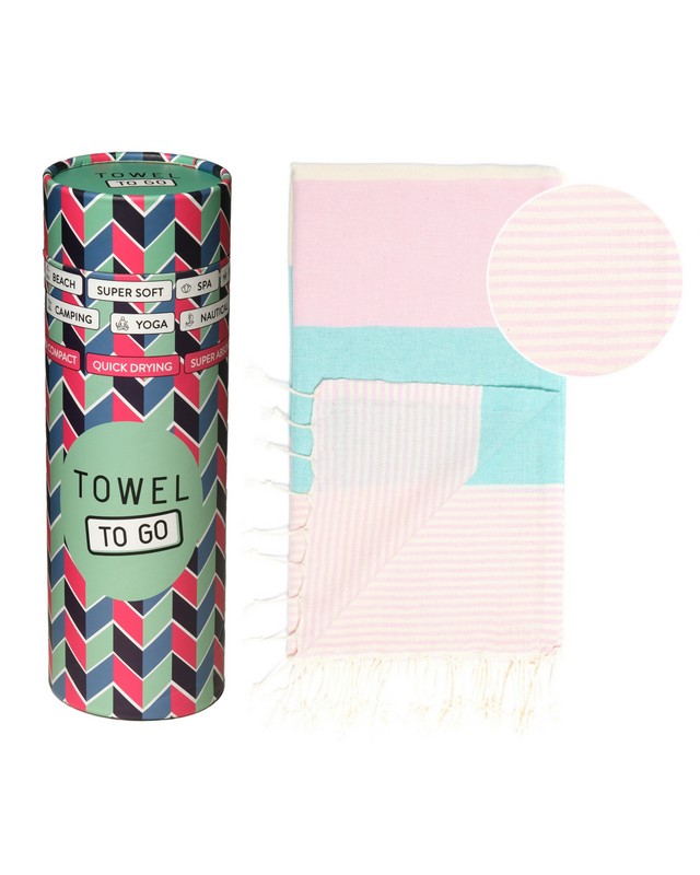 TOWEL TO GO PALERMO Cotton Beach Towel 180x100 cm | Lightweight | Mint / Pink | with Gift Box