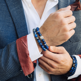 Bracciale Da Uomo In LAPISLAZZULI Con Testa LEOPARDO in Argento