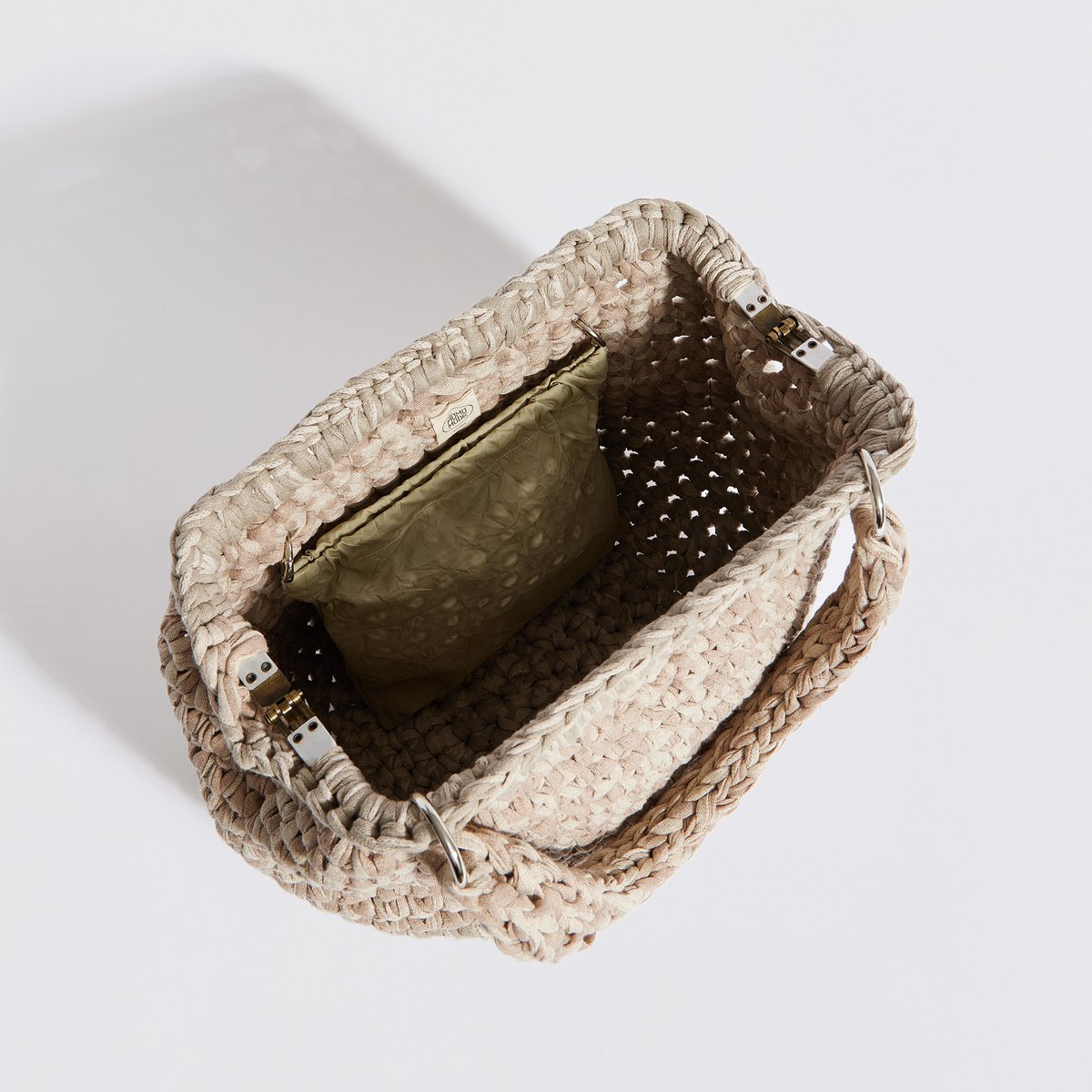 “Sassolino” handcrafted shoulder bag with waterproof pouch beige + crème