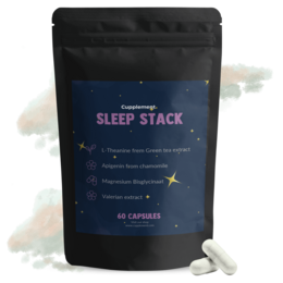 Sleep Stack 60 Capsules 395mg, a dietary supplement containing natural ingredients to promote restful sleep.