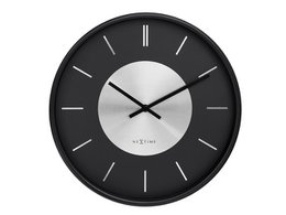  Round black and silver metal wall clock with retro design, 25cm diameter.