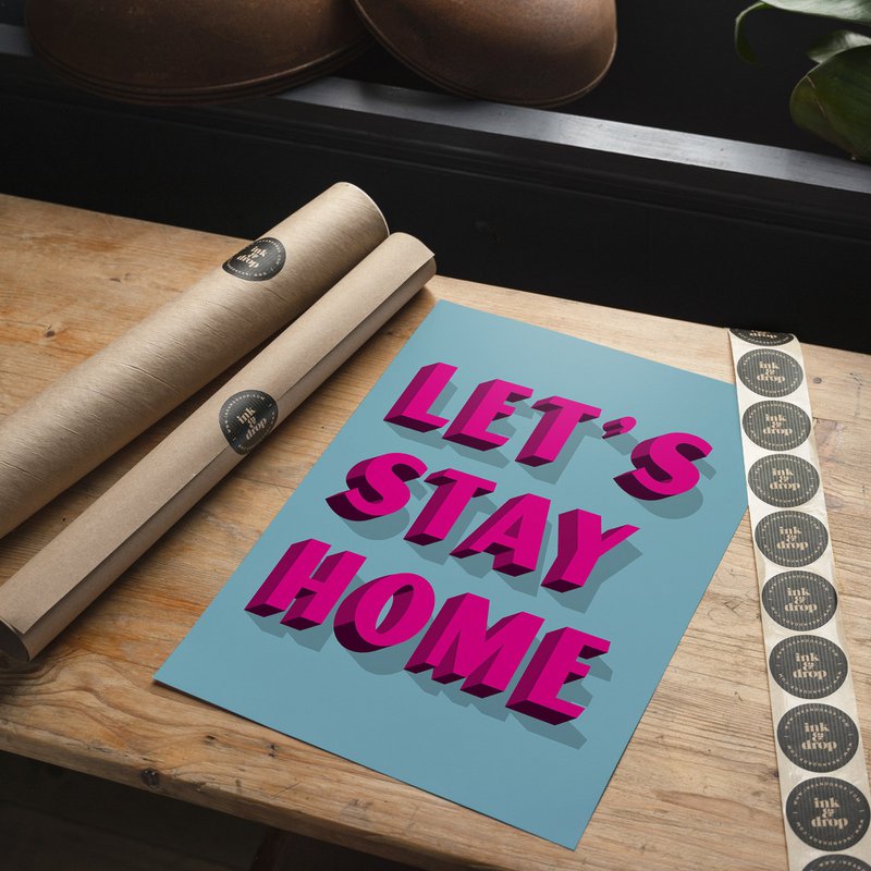 Let's Stay Home Bright Pink Print