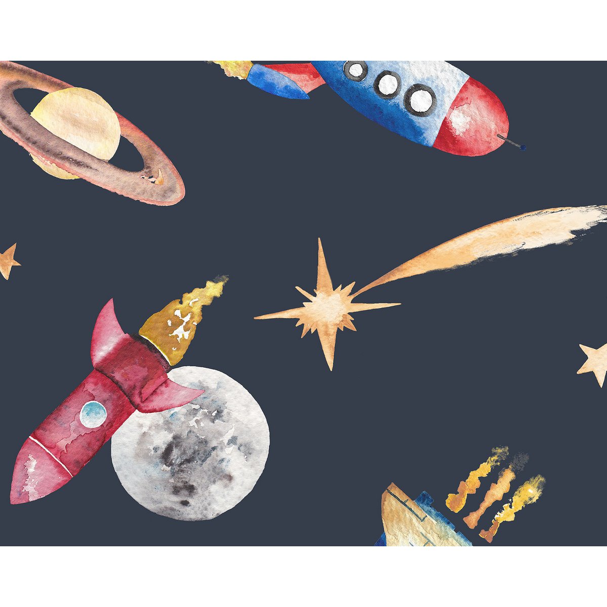 Carta da parati per bambini Rockets - Colore mezzanotte