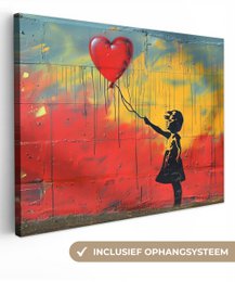 Canvas schilderij  - Wanddecoratie Banksy Style - Kleurrijk - Graffiti - Meisje - Street art - Muurdecoratie woonkamer - Slaapkamer decoratie - Kamer accessoires - Schilderijen op canvas