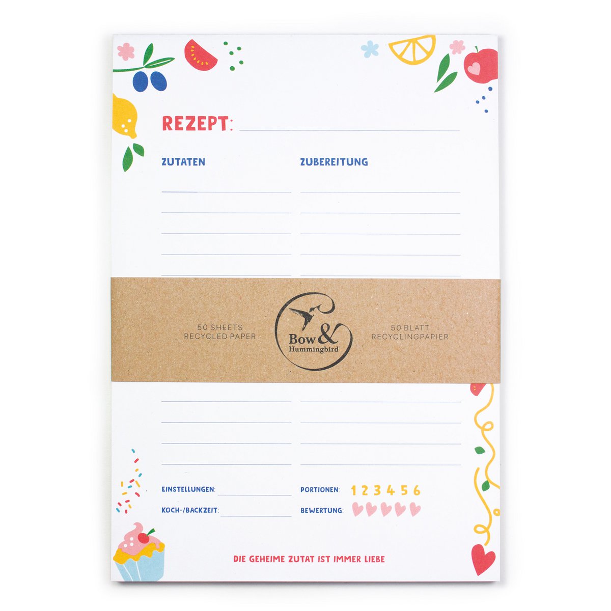 Block - recipes - "The secret ingredient is always love" from recycled paper