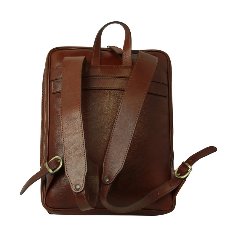 Leather backpack with backside troller strap- Brown