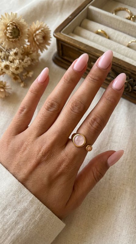 Sophia – Anello regolabile con quarzo rosa – color oro