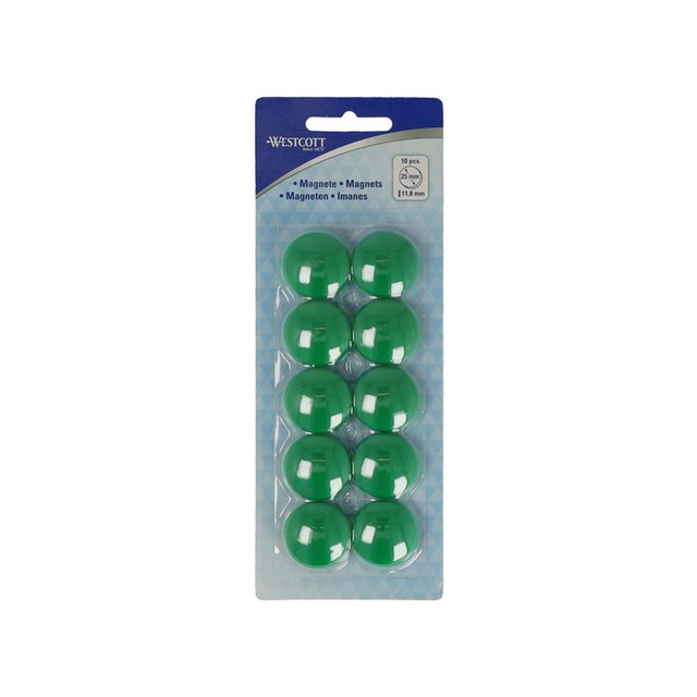 Aimant Westcott vert pack de 10 pcs. Ø 25mmx11,8mm, bouchon 300g : 4-6 feuilles 80gr. papier