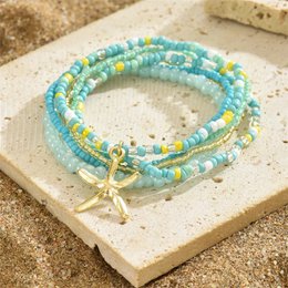 Bohemia Multilayer Rice Bead Ankelsæt til Kvinder Fashion Starfish Vedhæng Ankelkæder Sommer Sandstrand Ankelkæde På Ben Smykker