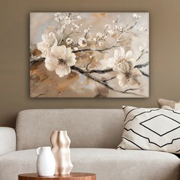 Canvas schilderij  - Wanddecoratie Bloemen - Natuur - Wit - Bloesem - Abstract - Muurdecoratie woonkamer - Slaapkamer decoratie - Kamer accessoires - Schilderijen op canvas