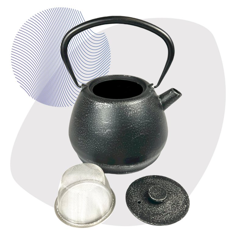 Yakan gietijzeren theepot, koffiepot 1,5l zilver zwart