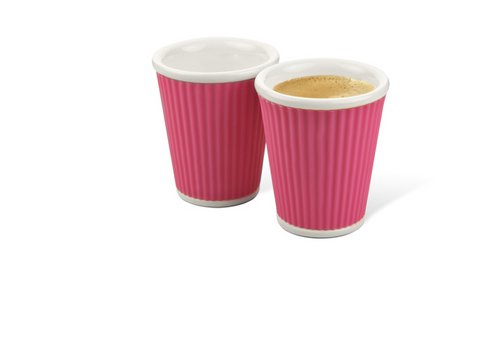 Porcelain cup LAP 180ml with silicon. grip rib Pink set 2pcs.
