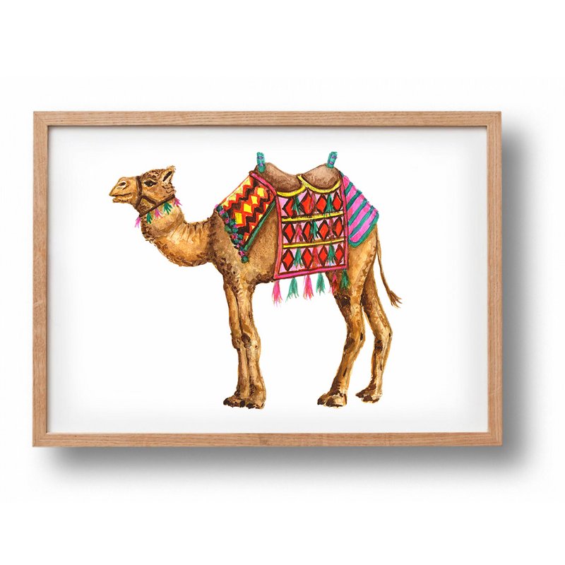 Affiche animalière chameau - A4 - chambre d'enfant - cadeau de douche de bébé - décoration murale - peint à la main par Mies avec aquarelle