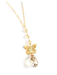 Lange 18K vergulde vlinderketting met Golden Shadow kristallen