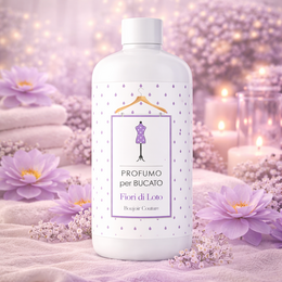 Floral-scented laundry perfume in a 500ml bottle with a white and purple patterned label.