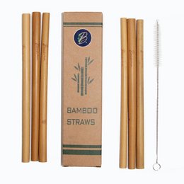 Set of 6 bamboo straws with a cleaning brush, made from sustainable bamboo material.