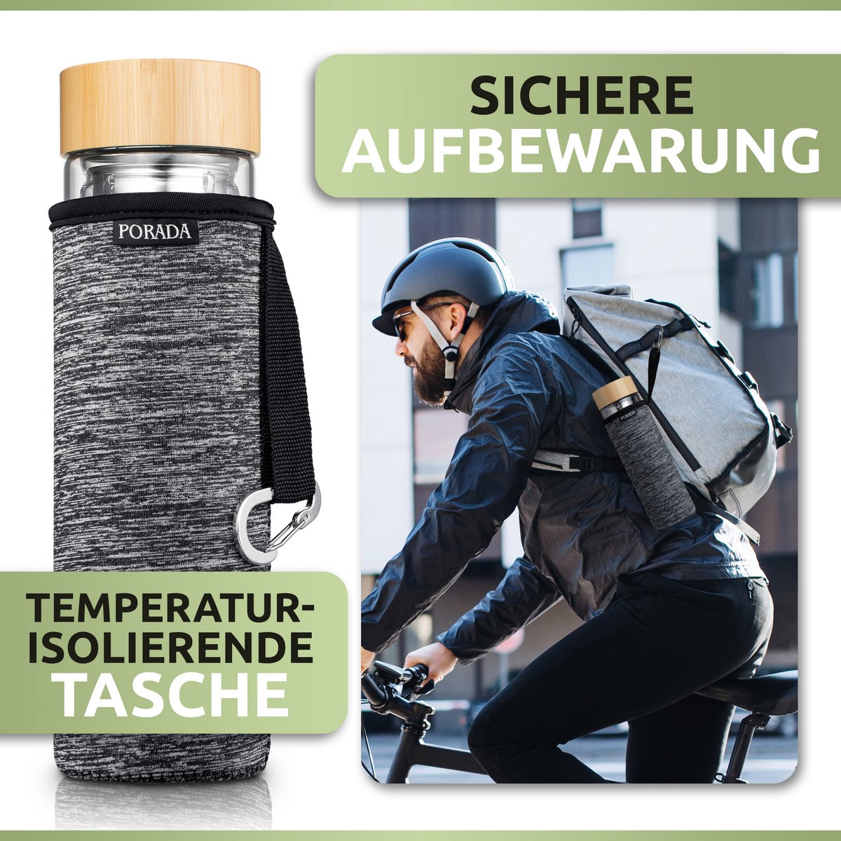 Bouteille de thé de 500 ml avec sac de protection et mousqueton