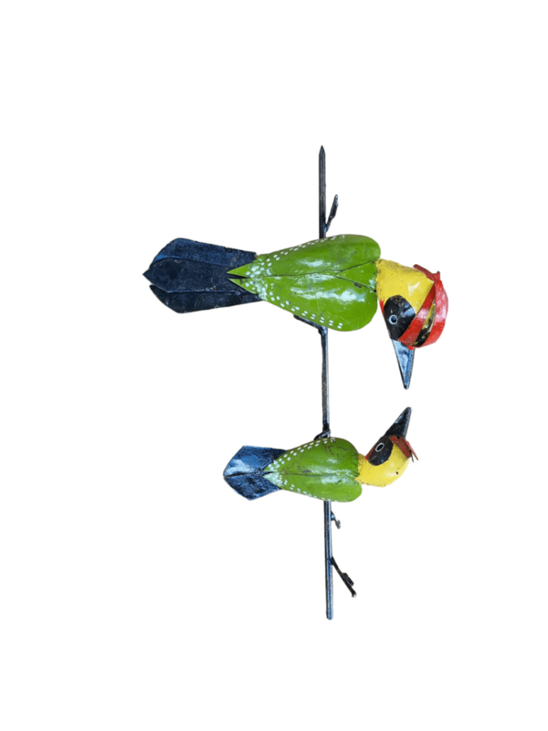 Zimba-Arts PICCHIO VERDE METALLO CON BAMBINO DA INCOLLARE SULL'ALBERO