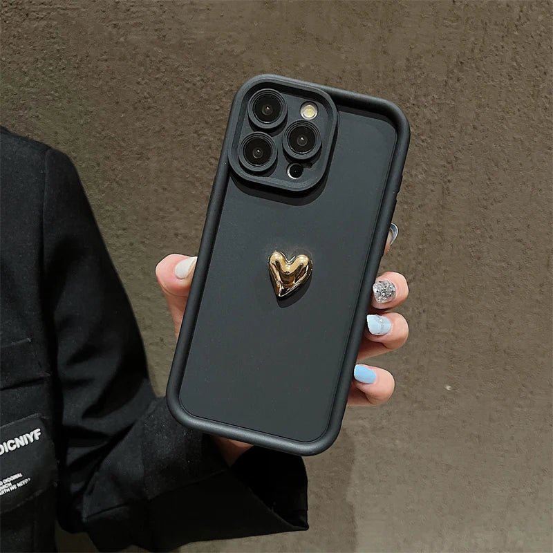 3D złote serce silikonowe miękkie etui na telefon iPhone 15 14 13 12 11 16 17 Pro Max XS XR 7 8 Plus SE odporne na wstrząsy cukierki matowe etui