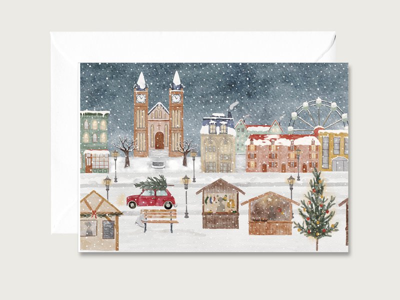Julekort "Adventsmagi" - foldekort Jul | advent | Illustration | Akvarel | Akvarel | Bogstaver || HJERTE & PAPIR
